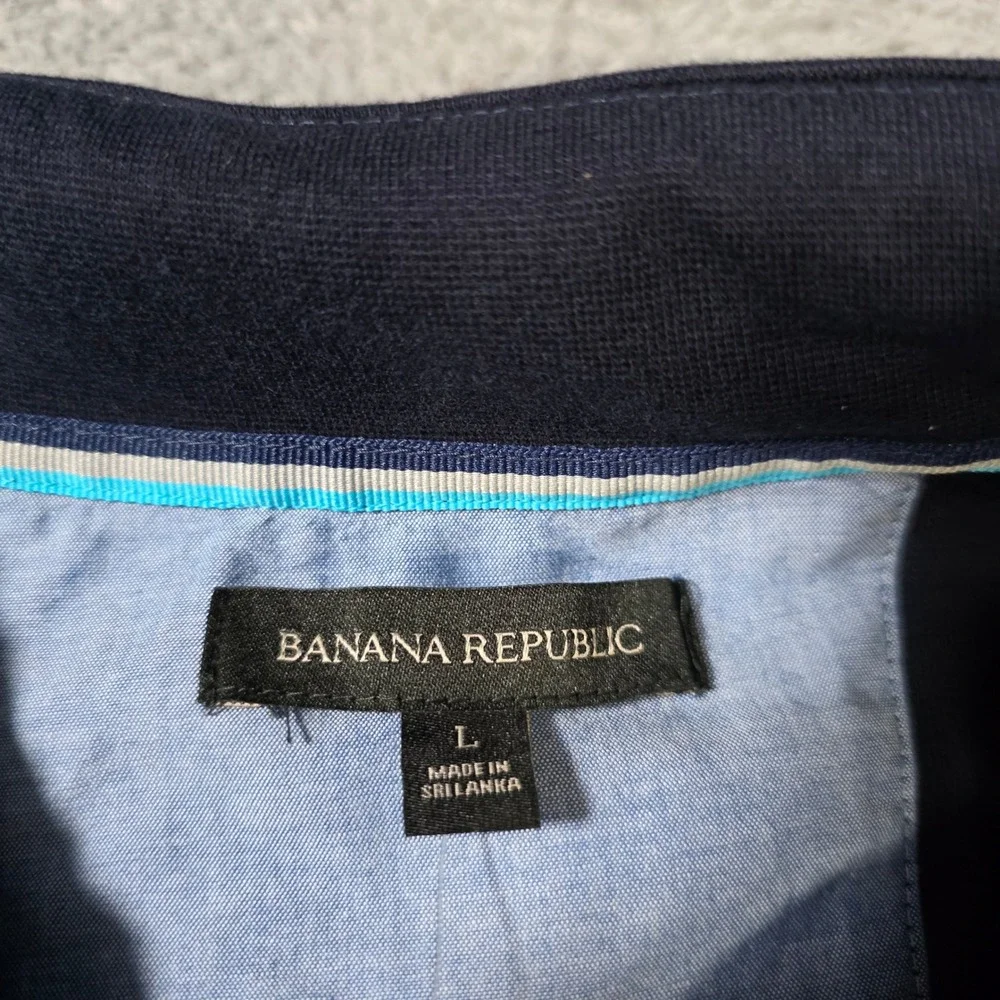 Banana Republic Mens L Quarter Zip Pullover Navy Blue Cotton Blend 932607-00-1